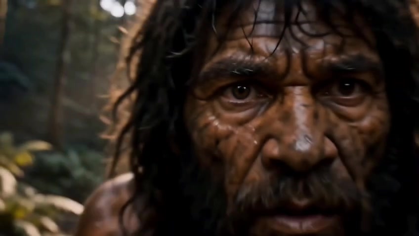 Personaje de una recreación prehistórica con acabado cinematográfico