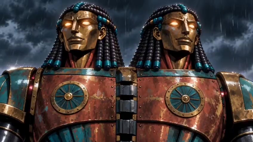 Dos figuras mecánicas de estética egipcia en KOSMOS